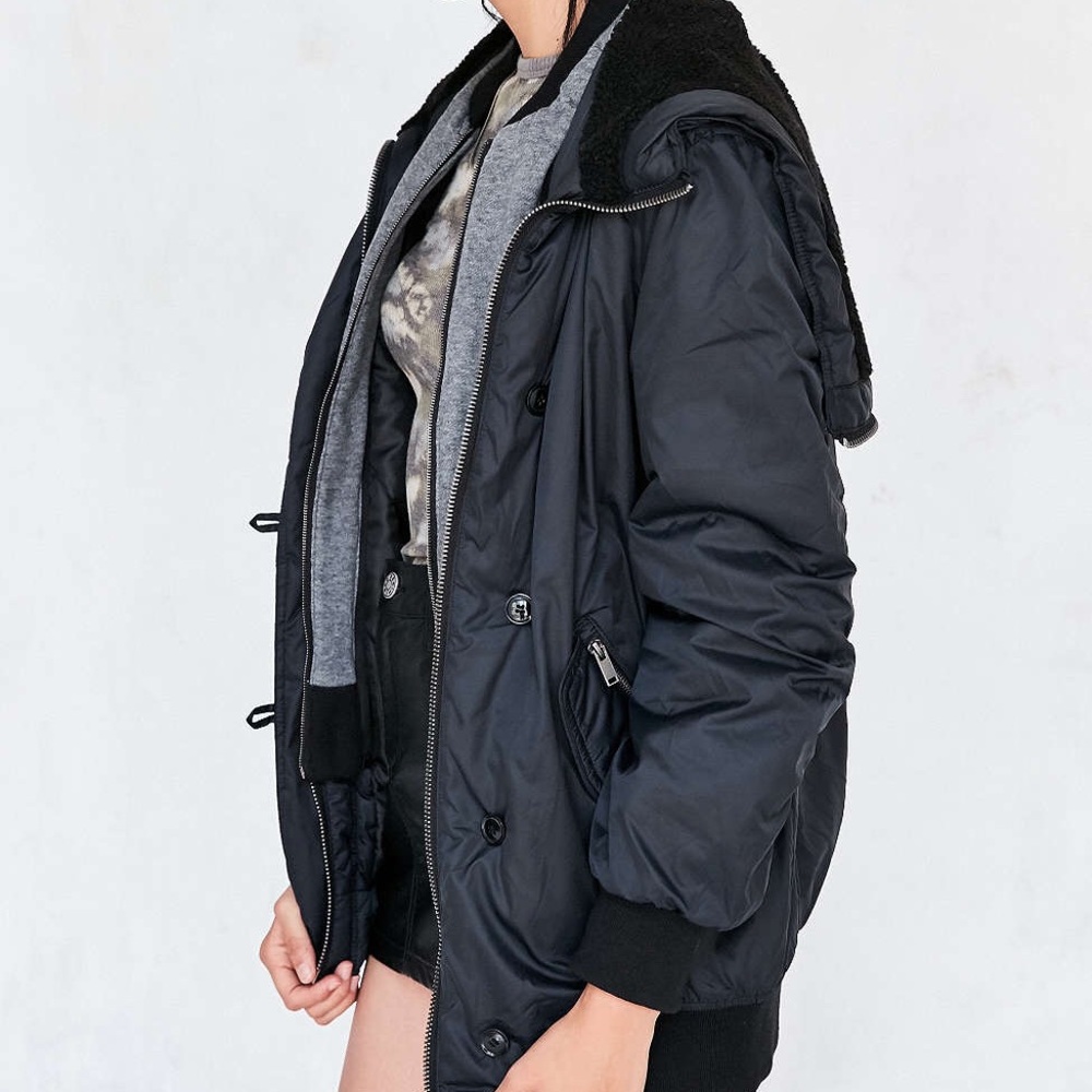 Military Bomber Jacket w/ Faux Sherpa Lined Hood